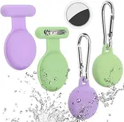 4 Pack Airtag Holder Compatible with Apple Air Tag, Airtag Case with Anti-Lost Keychain Key Ring,Hidden Air Tag Case with Pin, Airtag for Kids,Elderly,Pet,Clothing (Mint Green&Purple)