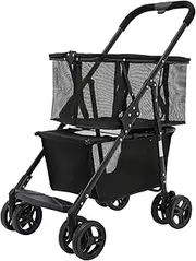 Folding Shopping Cart, Newly Upgraded 80 lbs Foldable Grocery Cart, Portable Multifunctional Cart with Removable Tote Bag, Large Storage Space, with 360° Wheels and One-Step Parking Brake, Black