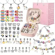 UFU Charm Bracelet Making Kit Girls Beads for Jewelry Making Kit, Unicorns Arts Crafts Gifts Set for Teen Girls Age 5 6 7 8-12, with a Portable Bracelet Organizer Box