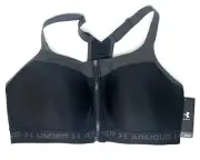 Under Armour NEW Women's Armour High Crossback Zip Sports Bra Black Gray Sz 42D