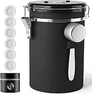 Airtight Stainless Steel Coffee Canister, Coffee Bean Storage Container with Mini Jar and Date Tracker, 6 CO2-Release Valve and Measuring Scoop for Grounds, Tea, Flour, Sugar, 1800ml/60oz