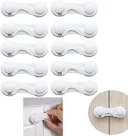 10 Pack Child Safety Locks,with Removable Adhesive Tape,Baby Safety Cabinet Locks for Wardrobe Cupboards Closet Pantry Door Oven and Freezers（White）