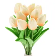 10pcs Tulips Artificial Flowers, Fake Tulip Stems Real Touch (Light Champagne)