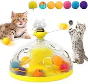 Interactive Cat Toy for Indoor Cats, Indoor Kitten Toys 4 in 1 Cat Toy Catnip Balls Roller Tracks Exercise Balls Teaser Kitten Feeder Stimulation Toy for Pets Cat (Yellow)