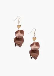 [Taking Shape] Taking Shape Petal Heart Drop Earrings in Mocha - Women's Accessories Mocha