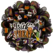 Trick or Treat Witch Gnome Halloween Wreath Handmade Deco Mesh