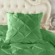 A Pair of 100% Cotton Green Diamond Pinch Pleated Euro Cushion Covers 65x65cm