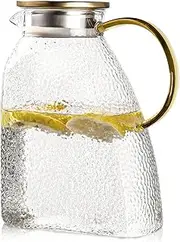 Kitchenexus Glass Pitcher For Fridge, 1.8 Liter 60 Oz Water Container Pitcher With Filter Lid And Handle, Hot/Cold Water Jug Carafe For Home Kitchen Bar Milk Coffee Juice And Iced Tea