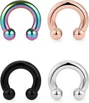 [Ftovosyo] PA Ring Internally Threaded Circular Horseshoe Barbells Large Septum Ring Ear Gauges Earrings 2G 4G 6G 8G 12mm/16mm 316L Surgical Steel Body Piercing Jewelry for Women Men 4 Pieces