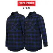 Mens Hard Yakka Check Flannel Long Sleeve Shirt Button Work 2 Pk Fashion Y07295