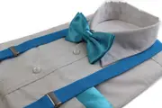 Mens Sky Blue 100Cm Suspenders & Matching Bow Tie & Pocket Square Set