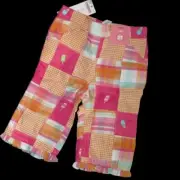Gymboree girls pink orange purple blue plaid patchwork capri pull on pants 18-24