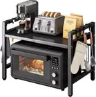 Microwave Oven Rack,Microwave Standm,Adjustable Shelf with Hooks,100Lb Capacity,