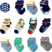 [OBABY] Cute Cotton Baby Socks| Non Skid Crew Socks with Grips Baby Infant Boy Girl Breathable Kids Toddler Socks Multi-design Multicolor