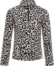 [Emski] Women's Ski Jumper - Long Sleeve Pullover with Quarter Zip - Winter Sportswear - Size S-XXL, Leopard Pattern, Large
