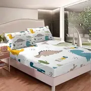 Cute Dinosaur Fitted Sheet Cartoon Cactus Bed Sheet Set Decor Jungle Dino Boho