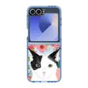 Galaxy Z Flip6 Impact Case Tuxedo Cat black and white fluffy kitten cute cat cell phone transparent florals iphone6 gift for cat lady