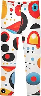 [ODAWA] Geometric Shapes Girls Legging Girls Stretch Leggings Ankle Length Stretch Pants Comfortable Bottoms, (4-10 Years)