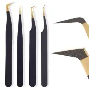 Fiber Tip Lash Tweezers For Eyelash Extension 4 Pcs Tweezers Professional Art...