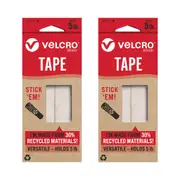 2x Velcro Eco Collection Stick On Hook and Loop Durable White Tape 91.4cm x 22mm
