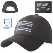 Grey Baseball Hat With Thin Blue Line US Flag Adjustable Hook & Loop Ball Cap