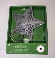 Holiday Home Silver-Toned LED Star Tree Topper, 6.5"x9"x2.17" White LED Lights