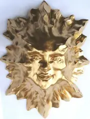 Classic 8" Golden Sun Face Figurine Wall Sculpture, Original Signed Work