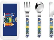 New York State Flag 3 Piece Set For Camping Stainless Steel Flatware, Spoon, Fork, Knife, Ideal For Outdoor
