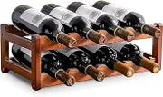 Tabletop Wine Rack Freestanding Bamboo 8 Bottle Storage Shelf Holder Organizer 2 Tier for Refrigerator Countertop Under Cabinet Kitchen Bar Dining Room Brown (2-Tier Brown)