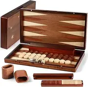 Luxury Handcrafted Wooden Backgammon Set - 16'' Large Folding Travel Board with Oversized Pieces & Storage Box, Premium Two-Player Strategy Game for Adults & Kids - Elegant Portable Gift Set