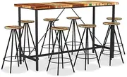 Breakfast Furniture Set, Bar Table and Stools Combination Set for Bistro Dining Room or Kitchen, Set of 9, Easy to Assemble, 180 x 70 x 107 cm, Solid Reclaimed Wood + Steel