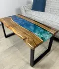 Walnut Wood River Coffee Table with Blue Resin | Handmade Epoxy River Table | Cu