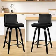 [ALFORDSON] Bar Stools 2Pcs Swivel Counter Stool 65cm Seat Height Kitchen Dining Chair with Footrest and Adjustable Leg levelers for Home Bar Dining Room All Black