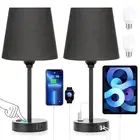 Black Bedroom Lamp Set with USB Charging - Dimmable Touch Control, AC Outlet