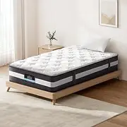 Giselle Bedding Mattress King Single Bed Mattresses Innerspring Foam 30cm Thickness, with 7-Zone Pocket Spring System and Breathable Euro Top, 5Yrs Warranty, Medium Firm, White + GreyVacuum Packed