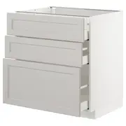 METOD base cabinet with 3 drawers, white Maximera/Lerhyttan light grey, 80x60x80 cm