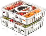 YFUIF Portable Picnic Parties Fruit Tray, 4 Compartment Fridge Food Veggie Condiment Divided Serving Preservation Storage Containers, Kitchen Clear Snackle Box Candy Organizer with Lid Handle (2PC)