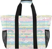 [sanluoli] Bag Foldable Beach Bag Tote With Pockets Canvas Carry Tote, Sailboat, Island Cartoon, 1 size
