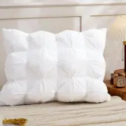 Premium White Pinch Pleat Goose Down Feather Pillows Queen Size with 100% Cot...