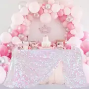 50x102 Inch Iridescent White Sequin Payette Tablecloth Sparkle Rectangle Tabl...