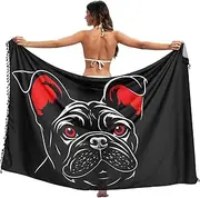 [RPLIFE] Black Bulldog Funny Sarong Coverups for Women, Women's Sarong Swimsuit Cover Up, Fringe Beach Sarong, Wrap Scarf Shawl, Black Bulldog Funny, Medium