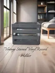 Vintage Stained Wooden Vinyl Record Crate LP Storage Box – Handmade Album Holder
