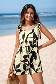 Cupshe Breezy Days Tropical Romper - Khaki,L
