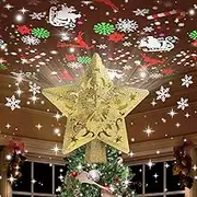 Christmas Tree Topper Projector, LED Star Tree Topper Light , Glitter Gold Star Topper Projector with Rotating Star Projection for Indoor Christmas Tree Decor, Xmas Decorations