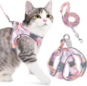 Cat Harness and Leash Adjustable Reflective Escape Proof Soft Safety Jacket Pink