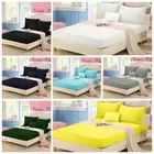 Solid Color Fitted Sheet Set Mattress Protectors Double Queen King Size Bedding