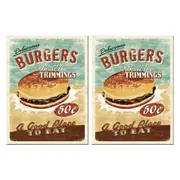 2PK Nostalgic Art Burgers Colour Printed Fridge Rectangle Magnet Décor 6x8cm