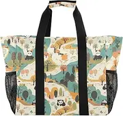 [sanluoli] Beach Tote Collapsable Beach Bag With Compartments Canvas Tote For Car, Cute Panda Maps Autumn, 1 size
