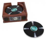 Vintage Retro Nostalgia Vinyl Turntable Player Replica Coasters And Holder Set