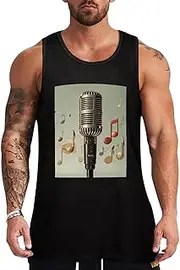 [NQHJT] Men Tank Tops Microphone with Music Note Sleeveless T Shirts for Men's Fitness Quick Dry Gym Tank Top for Men